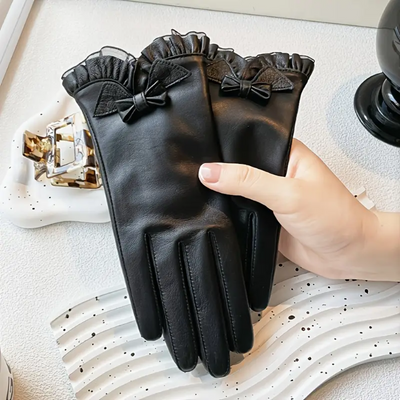 Goldie | Elegant Bow and Ruffled Cuff Gloves